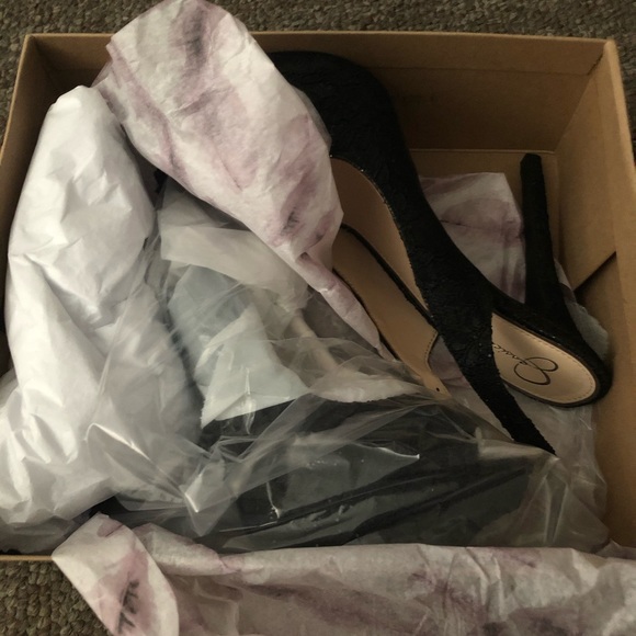 Jessica Simpson JS Tacey Black Glitter lace size 9M high heels BRAND NEW - Picture 1 of 3
